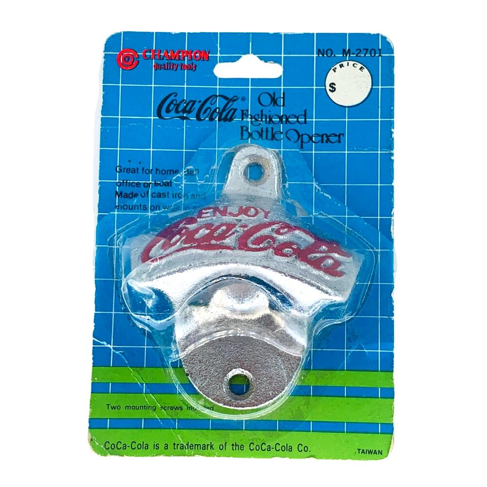 Coca Cola Bottle Opener Vintage Wall Mount Cast Iron Silver Red Champion Screws